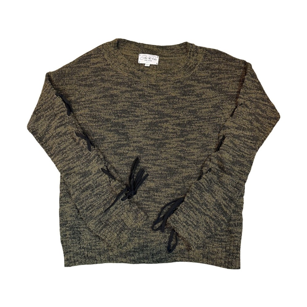 Feel the Piece Olive /‎ Black Lace-Up Sleeve Marled Knit Sweater Women's XS/S